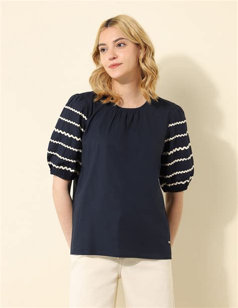 Buy Women Ric-Rac Pure Cotton Top Blue|U.S. Polo Assn. India