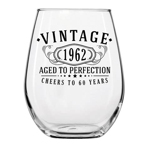 Buy Vintage 1962 Printed 17oz Stemless Wine Glass - 60th Birthday Aged ...