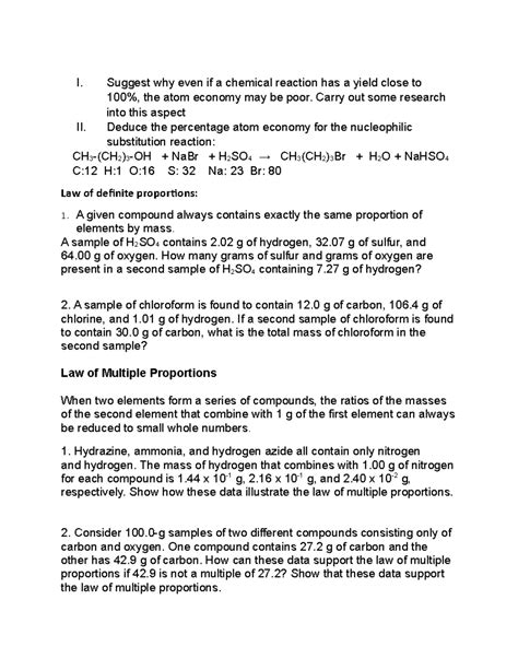 Fundamental Chemical Laws - I. Suggest why even if a chemical reaction ...