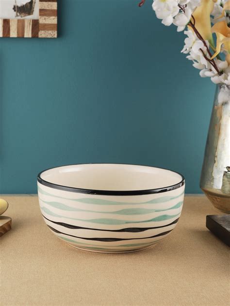 VarEesha Mugdha Off-white Ceramic 1000 ml Large Serving Bowl