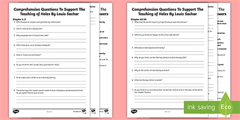 Holes Worksheets - Comprehension Questions - KS2