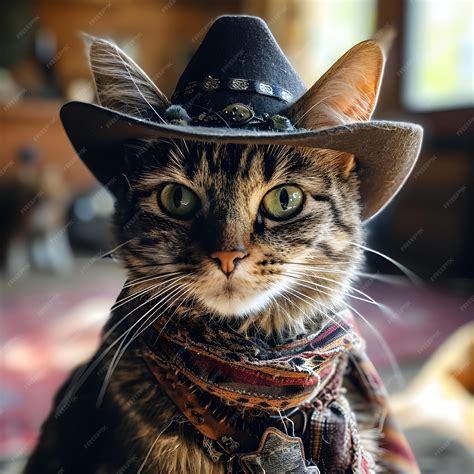 Premium Photo | Portrait of a beautiful cat in a cowboy hat and scarf