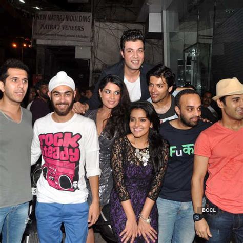 Producer Ritesh Sidhwani (L) seen with the cast of the movie Fukrey ...