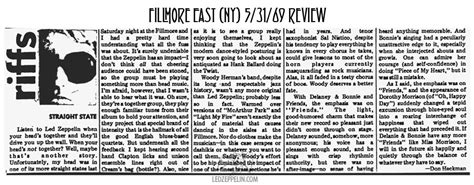 Fillmore East (NY) 5-31-69 Review (Village Voice) | Led Zeppelin