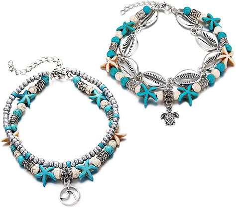 Buy Gleamart Beach Turtle Anklet Boho Layered Handmade Adjustable Foot ...