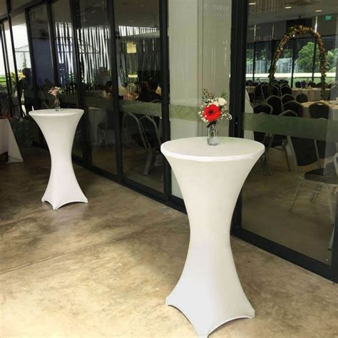 Ivory Highboy Spandex Cocktail Table Cover, Fitted Stretch Tablecloth ...