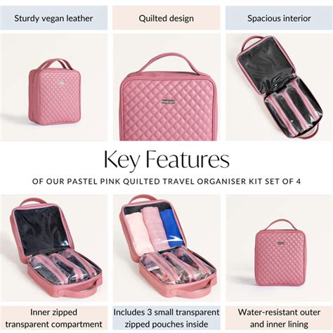 Pastel Pink Quilted Travel Organiser Kit Set Of 4 Online - Premium ...