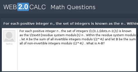 View question - For each positive integer n , the set of integers is ...