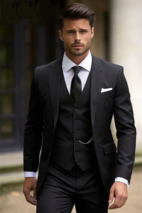Shop For Elegant Black 3-Piece Suit For Men From Sainly