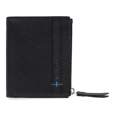 Neo Leather Two Fold Wallet with zip pocket - Black / Blue – Mai Soli