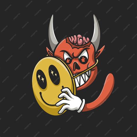 Premium Vector | Devil smiling face mask streetwear cartoon