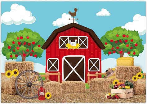 Buy Allenjoy 7x5ft Cartoon Farm Red Barn Backdrop Farmhouse Haystack ...