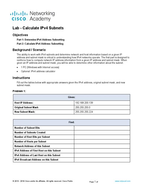 Lab Calculate IPv4 Subnets 的图像结果