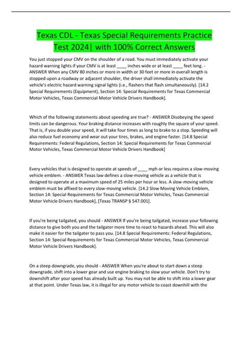 Texas CDL - Texas Special Requirements Practice Test 2024| with 100% ...