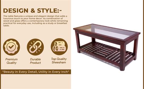 Solid Sheesham Wood Coffee Table with Glass Top & Storage Shelf ...