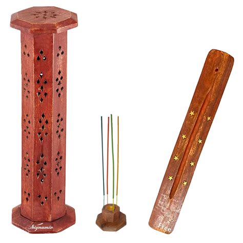 SIGNAMIO® 2pcs Wooden Tower Agarbatti and Dhoop Holder Premium Incense ...