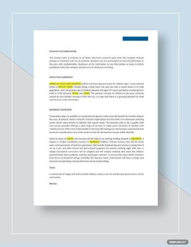 Child Care Business Plan Template 的图像结果