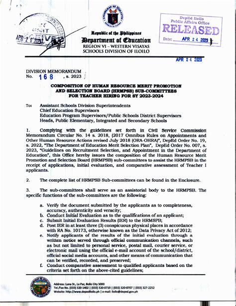 SDM No. 168, s. 2023 - Composition OF Human Resource Merit Promotion ...