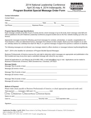 Fillable Online bpa Program Booklet Special Message Order Form ...