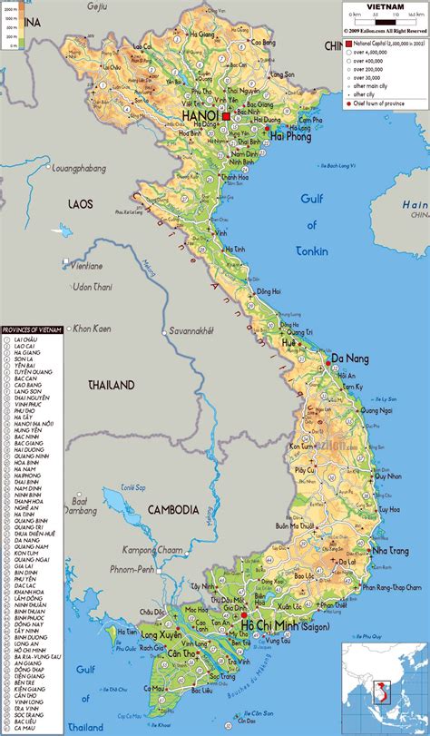 Large physical map of Vietnam with all roads, cities and airports | Vietnam | Asia | Mapsland ...