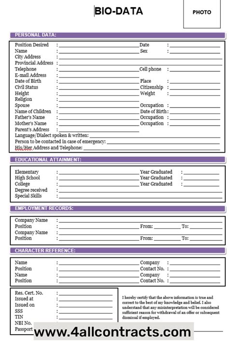 Image result for Vanda Bio Data Form PDF
