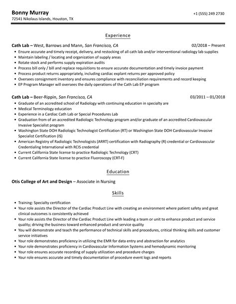 Image result for Cath Lab Tech Resume