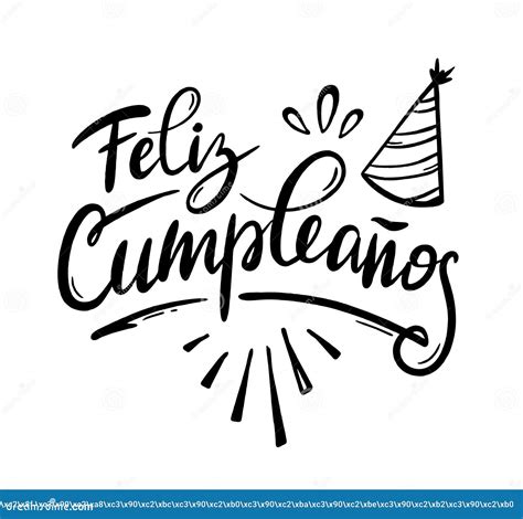 Happy Birthday in Spain. Lettering in Spanish with Splashes and Curls ...