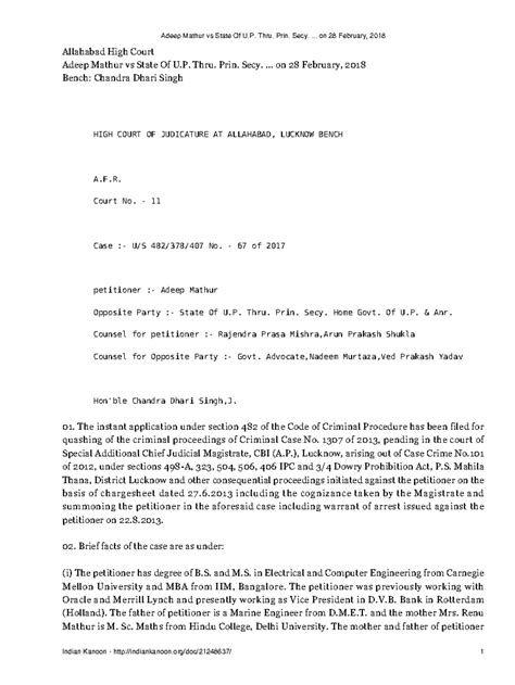 Adeep Mathur vs State Of U.P: Court Proceeding Analysis - 2018 Case ...