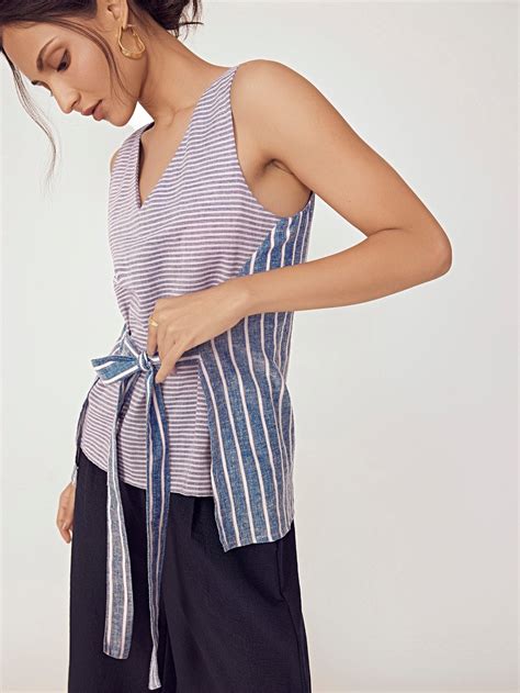 Blue Multistriped Tie Up Top