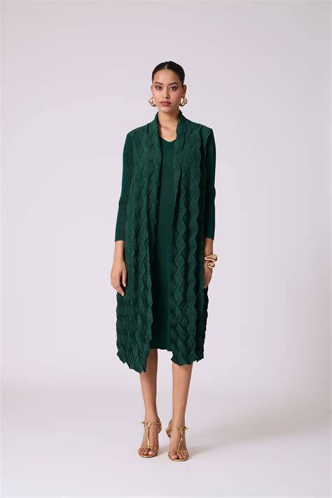 Paula Textured Overlay Dress - Green