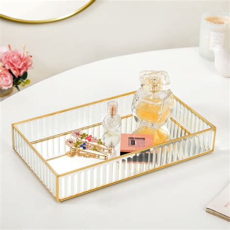 Fluted Mirrored Glass Vanity Tray Large Online - Premium Decorative ...