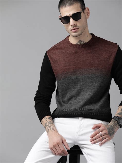 Roadster Men Black & Grey Colourblocked Pullover - Price History