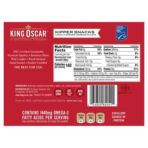 King Oscar, Kipper Snacks, Lightly Smoked Herring Fillets, 3.54 oz (100 g)