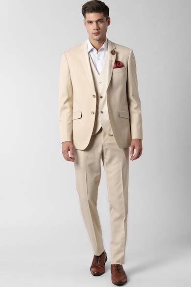 Buy Men Beige Solid Formal Two Piece Suit Online - 442493 | Peter England
