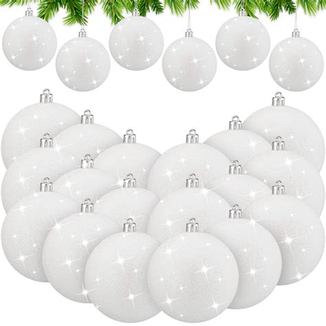 Amazon.com: Liliful 24 Pcs White Snowball Ornament 3" Christmas Glitter ...