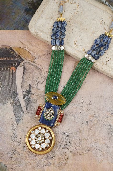 Emerald Blue Gold Necklace – Joules by Radhika