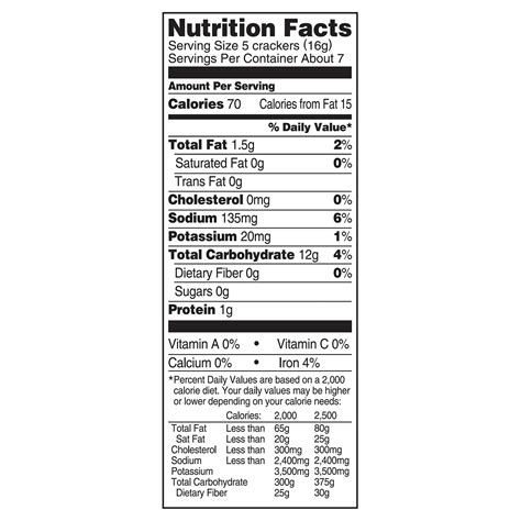 Saltine Crackers Nutrition Label