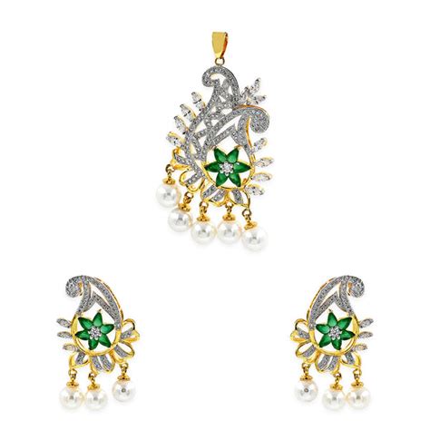 Green CZ Pearl Pendant Set – VOYLLA