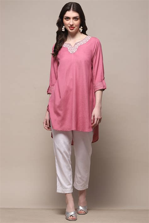 Buy Pink Rayon Straight Kurti Online at Biba India