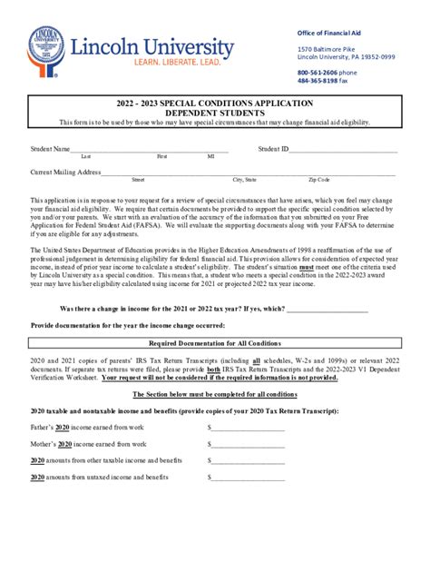 Fillable Online www.lincoln.edu sites default2022 - 2023 SPECIAL ...