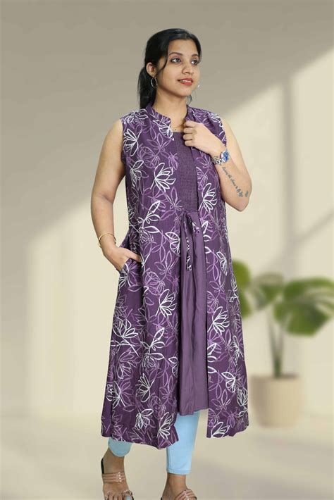 Overcoat Top – Floral Print with Smocking Design – suryasilksonline.com