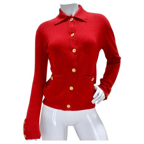 Chanel 90s Red Cashmere Cardigan For Sale at 1stDibs
