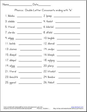 Phonics- Double Letter Consonants ending with "le" Unscramble the Words ...