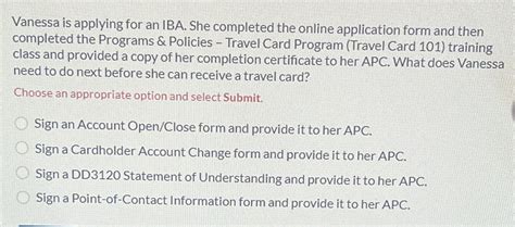 Solved: Vanessa is applying for an IBA. She completed the online ...