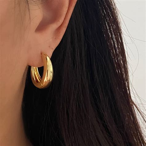Lucy Teardrop Thick Gold Hoops 17mm 20mm | Gold hoop earrings style ...