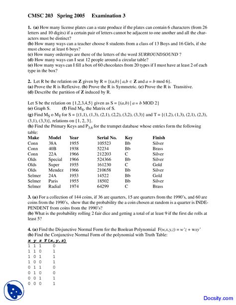 Conjunctive Normal Form - Discrete Structures - Exam - Docsity