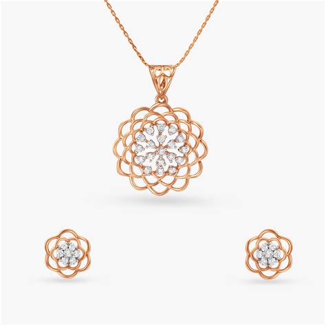 Pretty Blossom Diamond Pendant and Earring Set