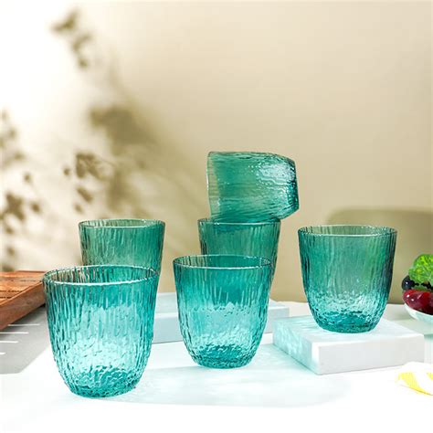 Aqua Green Textured Glasses with Rippled Design | Set of 6 – The Golden ...
