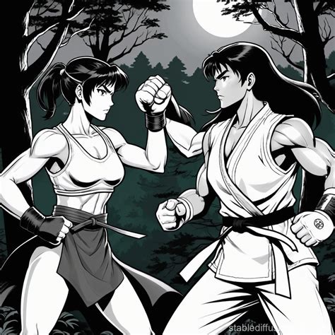 sonja blade style with dark hair vs ryu style with black and white gi ...