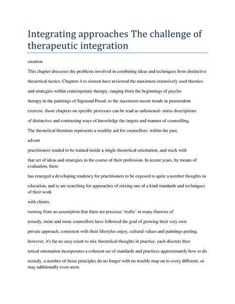 Integrating approaches The challenge of therapeutic integration ...